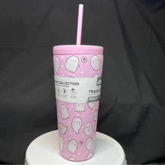 HydraPeak 2024 Halloween Pink Blushing Ghost w/ Flower & Heart Stainless Tumbler - Picture 5 of 13
